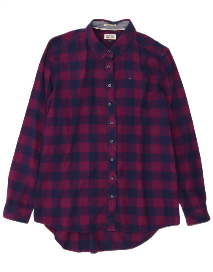 Camiseta feminina Tommy Hilfiger Reino Unido 10 pequena xadrez roxa