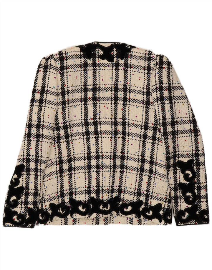 RENZO Jaqueta blazer feminina superdimensionada IT 40 pequena xadrez branca