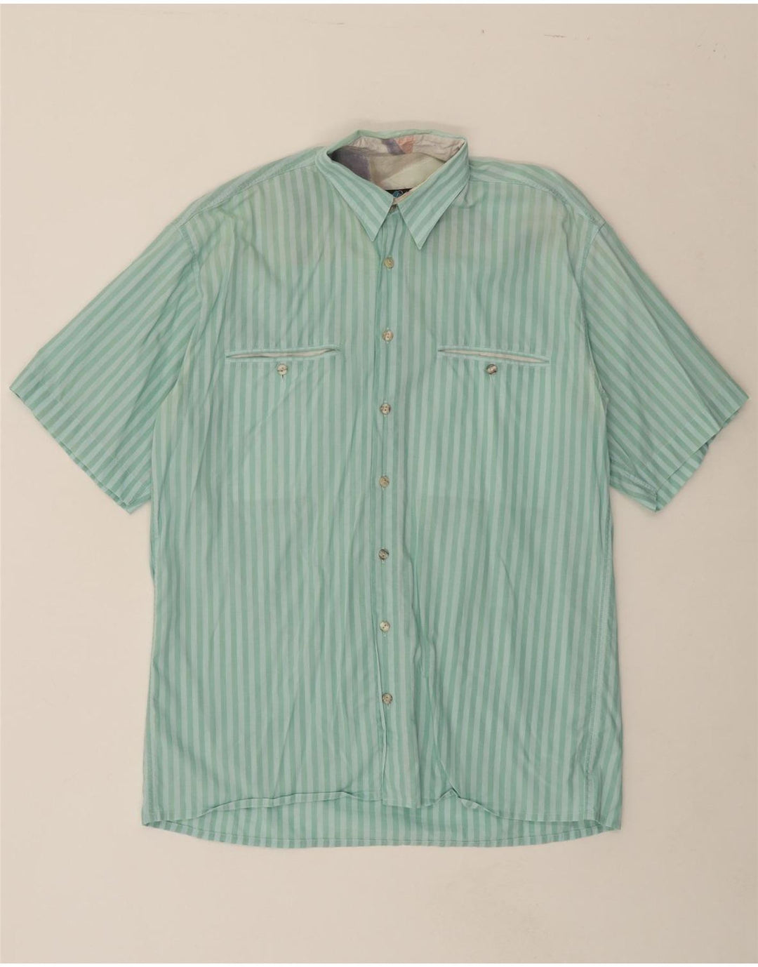 HATICO PERFORMANCE Mens Short Sleeve Shirt Large Green Striped Vintage Hatico Performance and Second-Hand Hatico Performance from Messina Hembry 