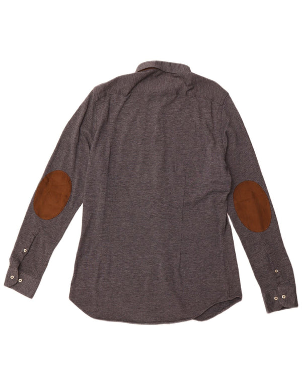 Camisa masculina ZARA Slim Fit grande azul marinho manchado