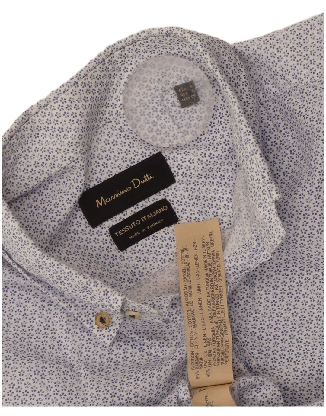 Camisa masculina Massimo Dutti pequena azul floral algodão