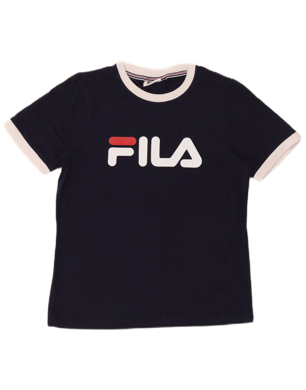 Fila Womens Graphic T-Shirt Top UK 14 Médio Algodão Azul Marinho