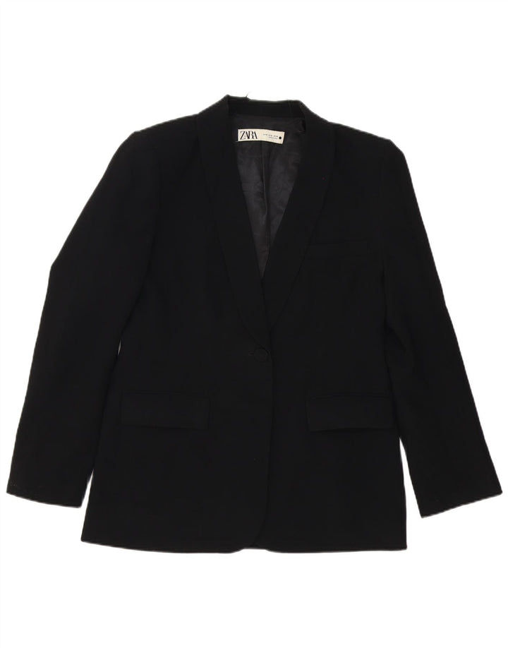 Jaqueta blazer feminina Zara com 1 botão Reino Unido 12 poliéster preto médio