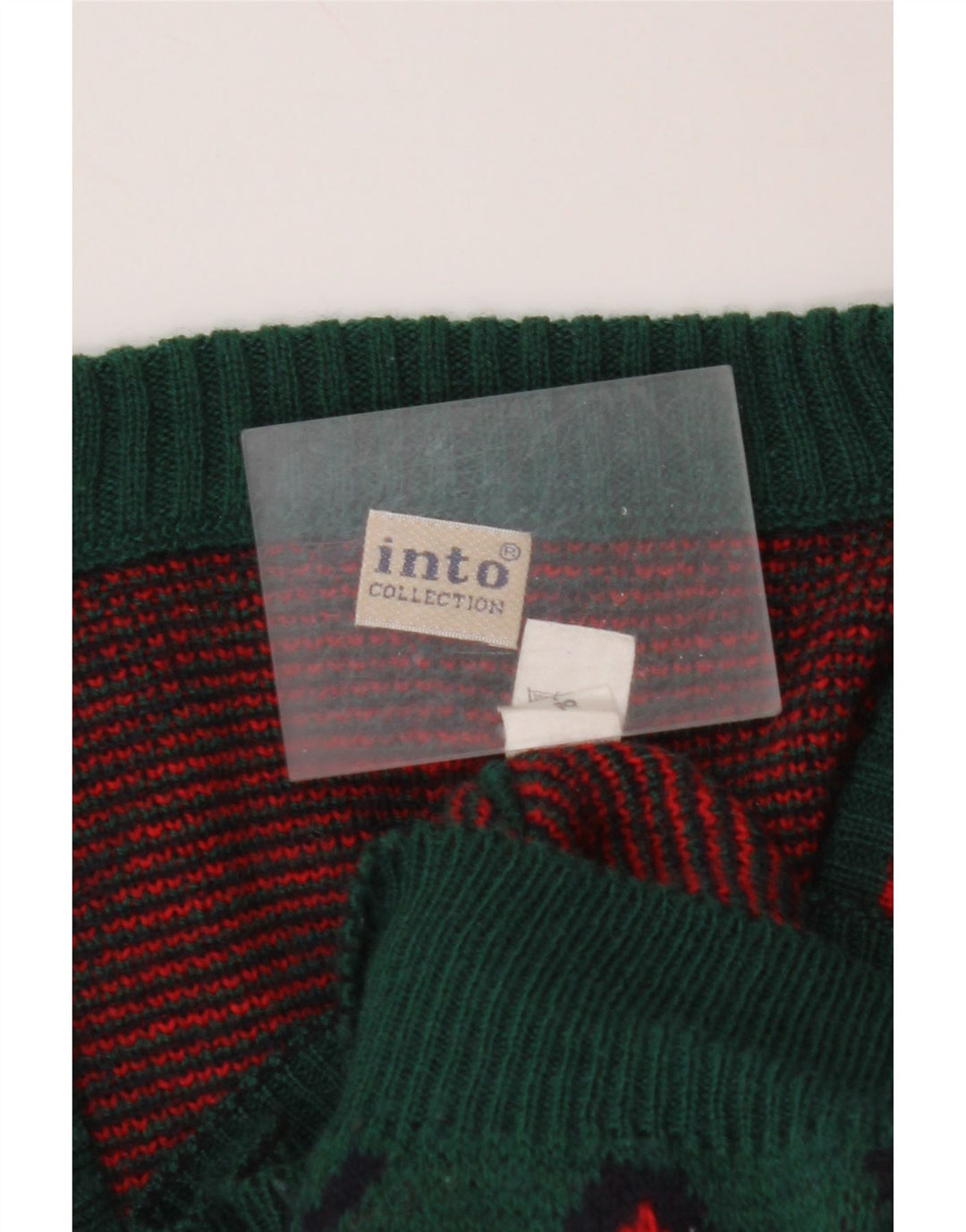 Suéter masculino VINTAGE com decote em V médio verde Argyle/lã diamante