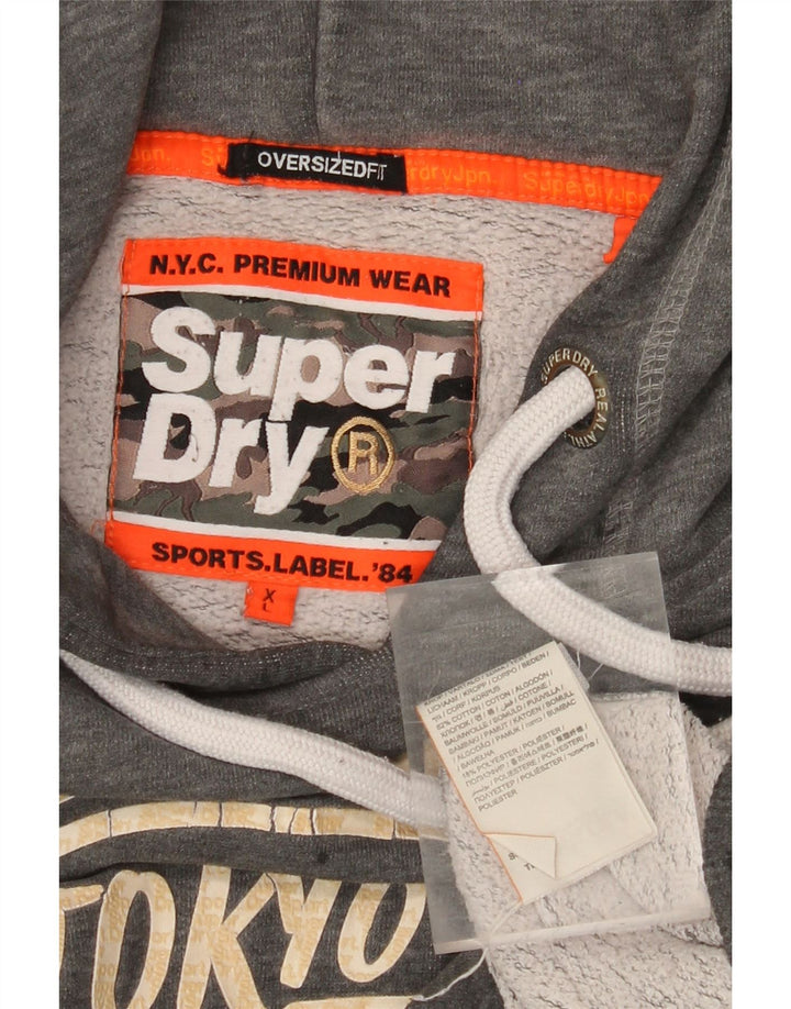 SUPERDRY moletom com capuz gráfico masculino XL algodão manchado cinza