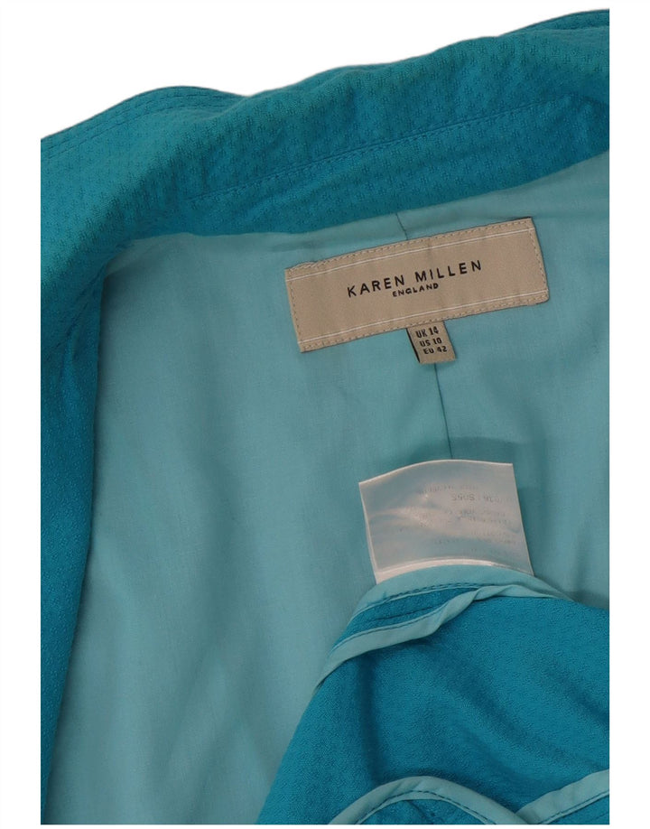 Jaqueta blazer feminina Karen Millen com 2 botões Reino Unido 14 algodão azul médio