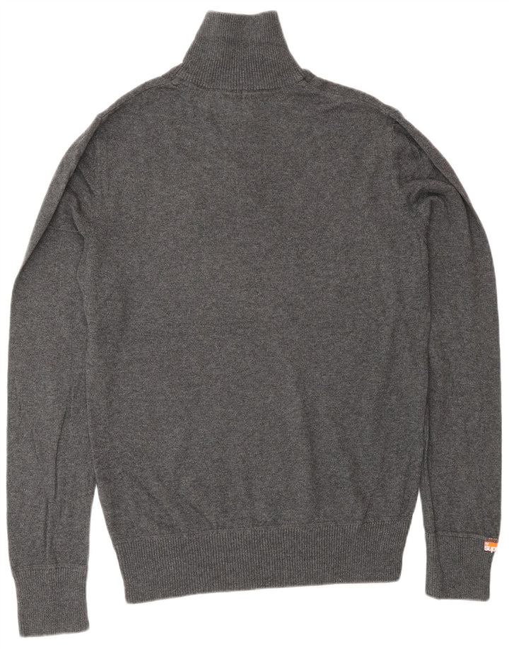 Suéter masculino Superdry com zíper e gola alta algodão cinza médio