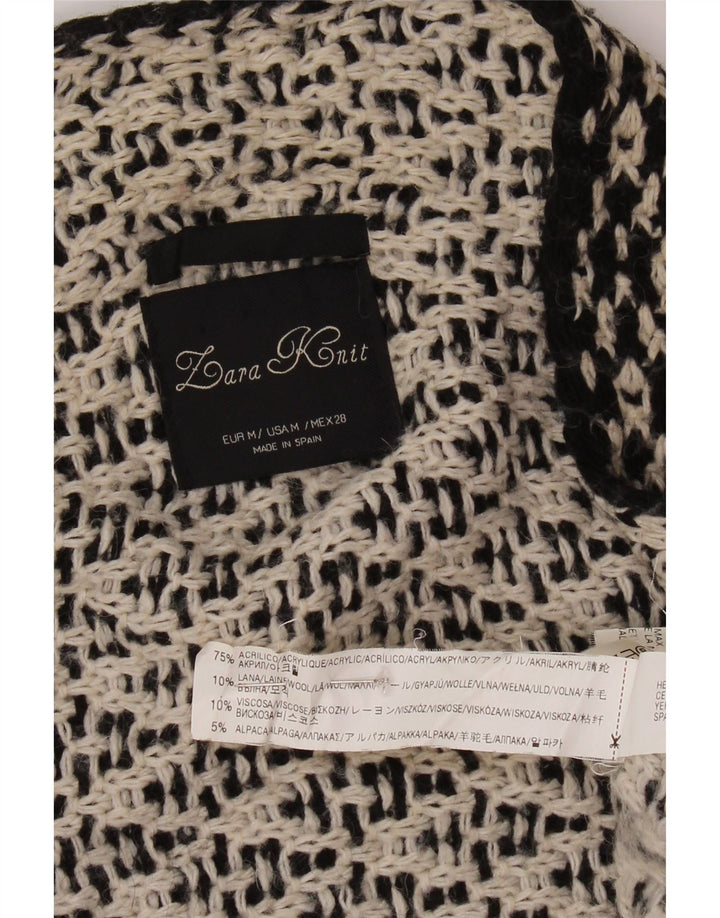 Suéter cardigã feminino aberto grande ZARA Reino Unido 14 acrílico preto médio