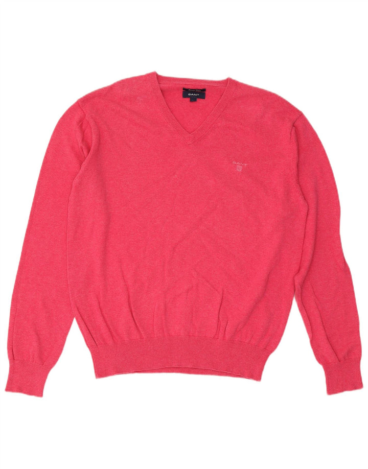 Suéter masculino Gant com decote em V grande algodão rosa