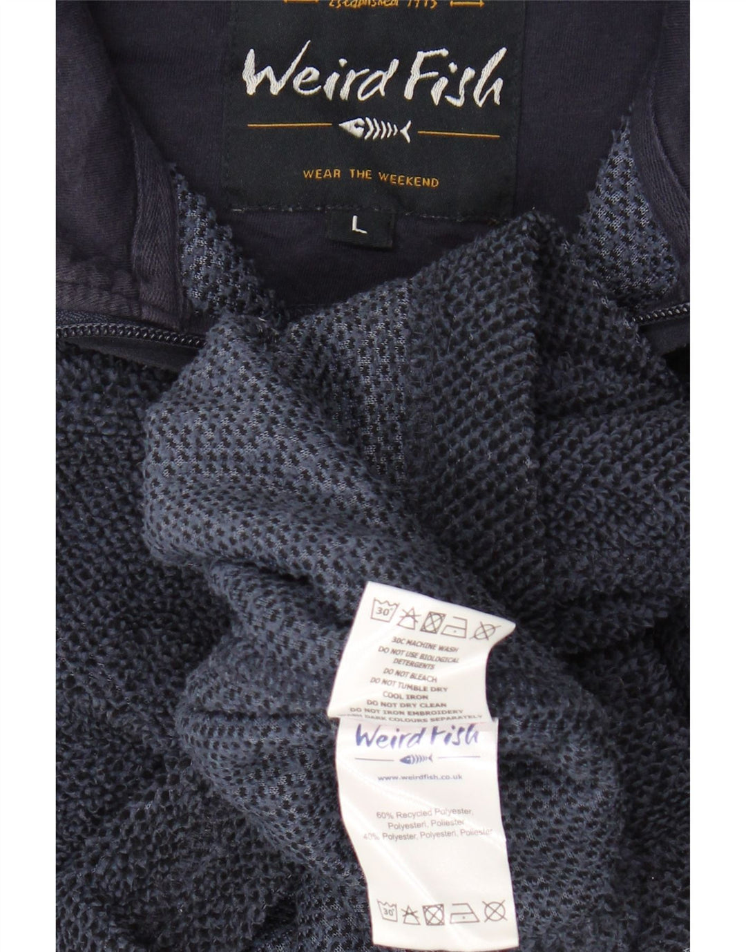 WEIRD FISH Suéter masculino com zíper e gola grande poliéster azul marinho