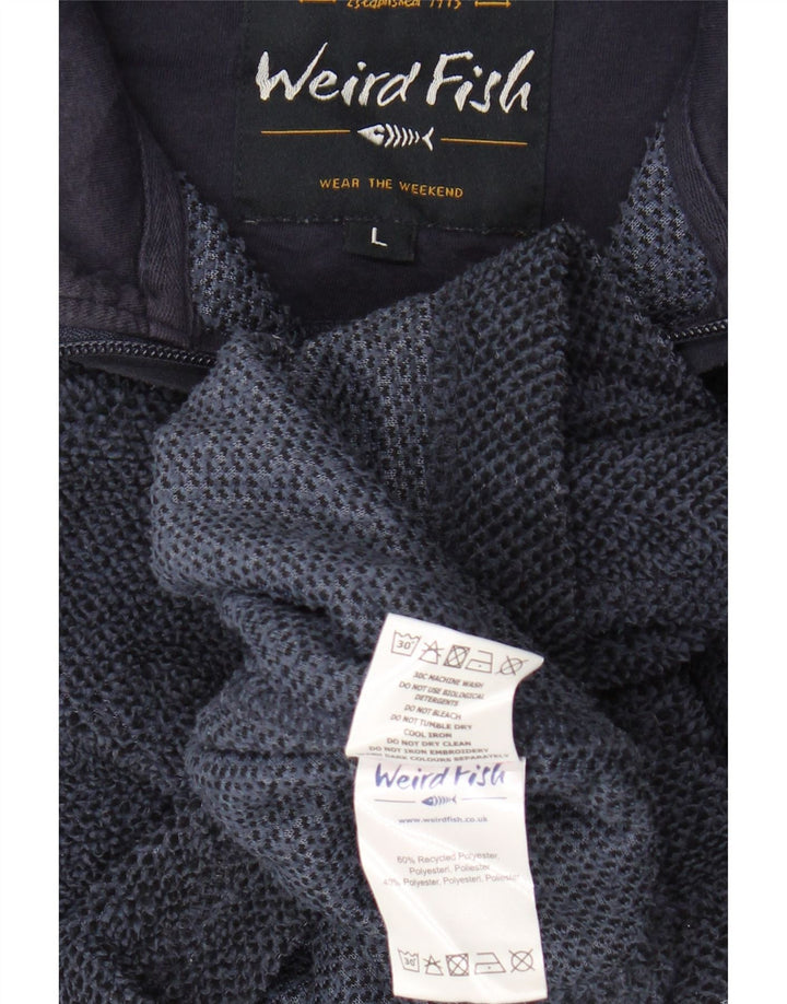 WEIRD FISH Suéter masculino com zíper e gola grande poliéster azul marinho