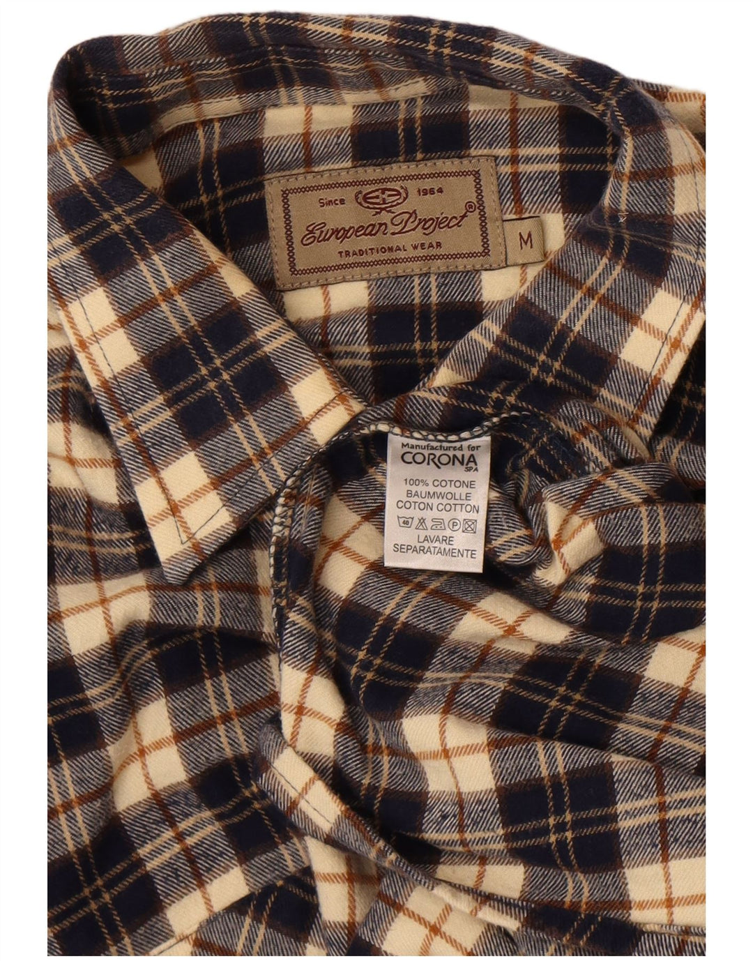 Camisa masculina de flanela do Projeto Europeu de algodão xadrez azul marinho médio