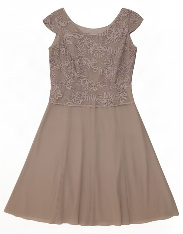 Vestido feminino Jaques Vert A-Line UK 14 grande cinza floral nylon