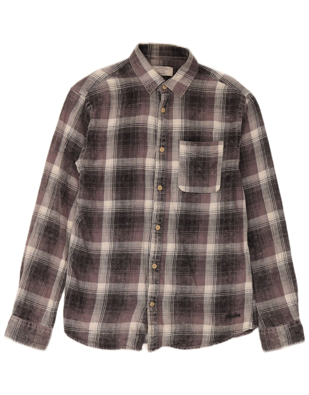 Camisa masculina de flanela Jack & Jones pequena cinza xadrez algodão