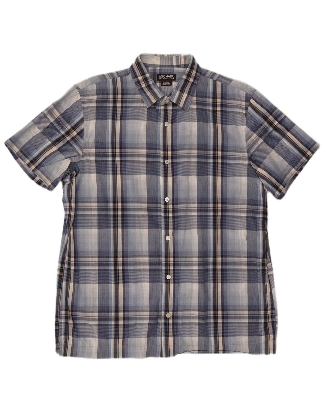 MICHAEL KORS Camisa masculina de manga curta grande algodão xadrez azul