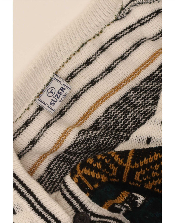 Suéter cardigã masculino vintage grande multicolorido Fair Isle