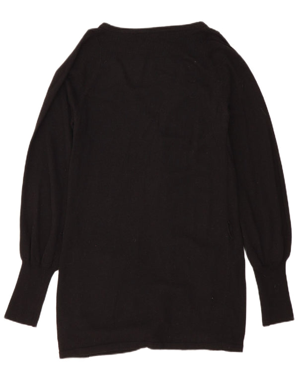 Suéter cardigã feminino Longline Armani Jeans UK 18 XL preto viscose