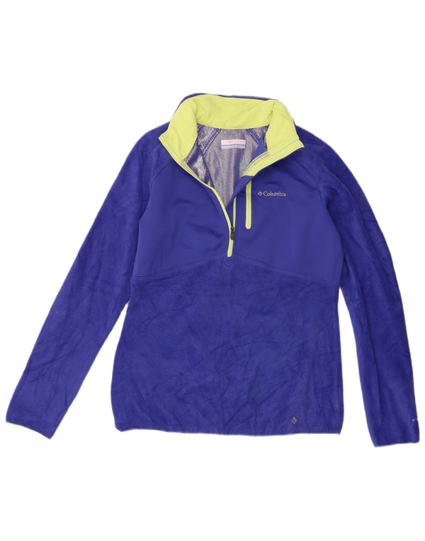 Suéter de lã feminino Columbia Omni-Heat com zíper e gola UK 10 pequeno azul poliéster