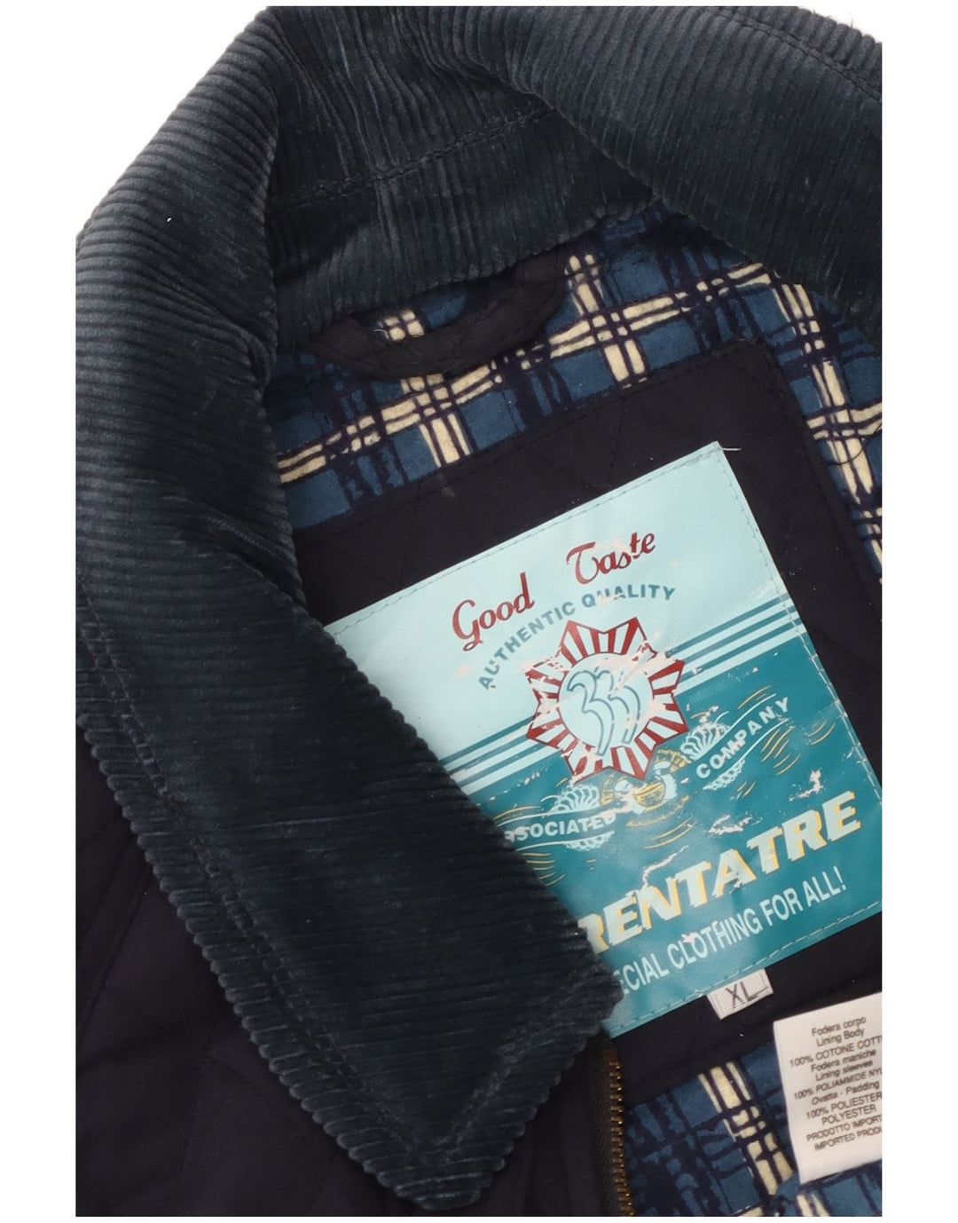 Jaqueta acolchoada masculina vintage UK 42 XL poliéster azul marinho