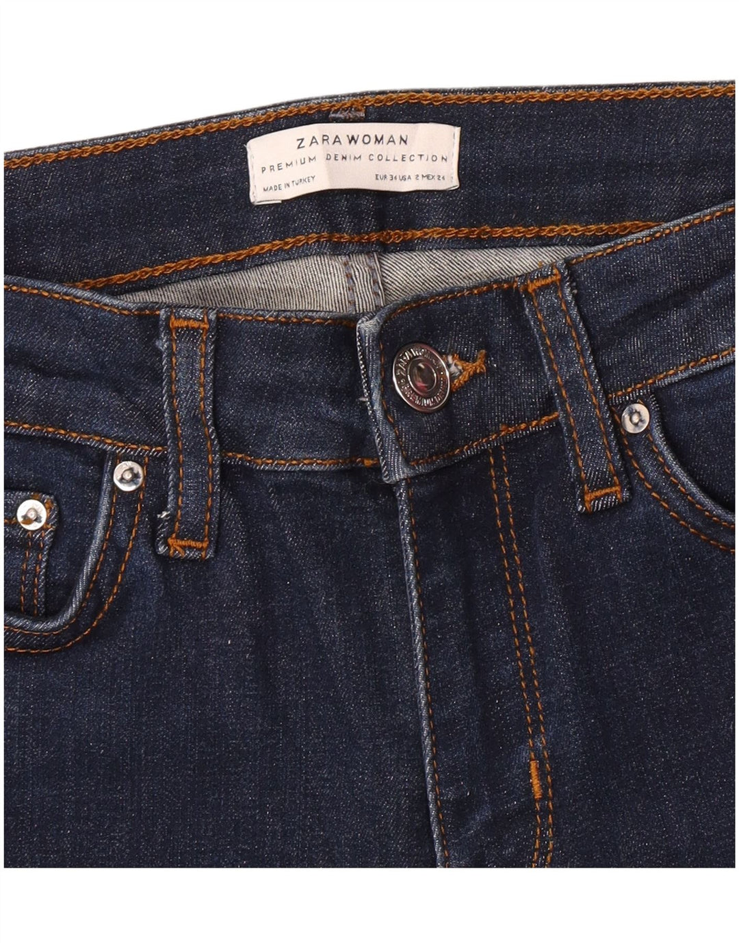 Zara Calça jeans feminina larga EU 34 2XS W24 L31 Azul marinho