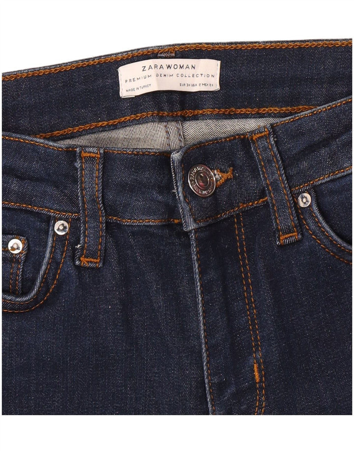 Zara Calça jeans feminina larga EU 34 2XS W24 L31 Azul marinho