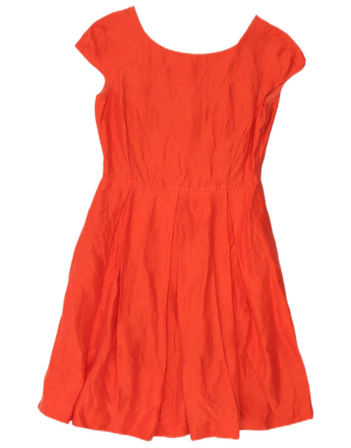 Max Mara vestido feminino de fim de semana evasê Reino Unido 8 pequeno linho laranja