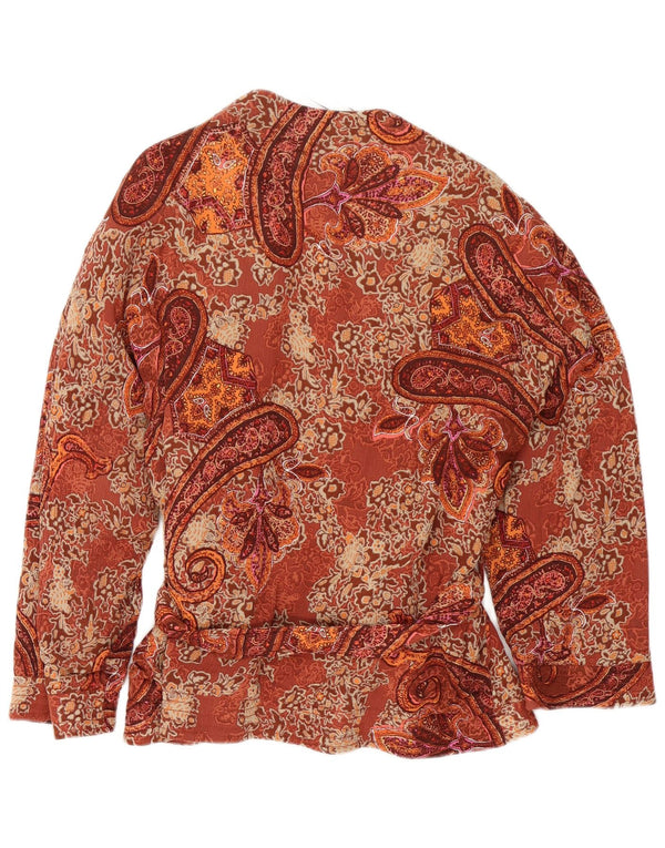Zara Womens Long Sleeve Wrap Cardigan Top UK 14 Medium Brown Paisley
