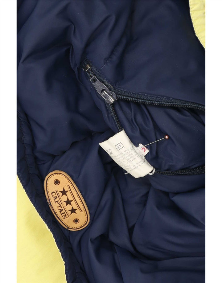 Jaqueta acolchoada reversível masculina vintage UK 38 nylon azul marinho médio