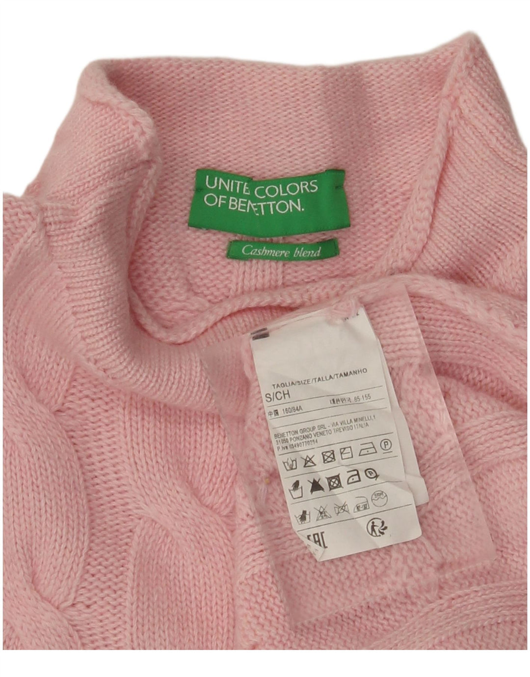 Suéter feminino com gola tartaruga da BENETTON Reino Unido 10 pequeno rosa poliamida