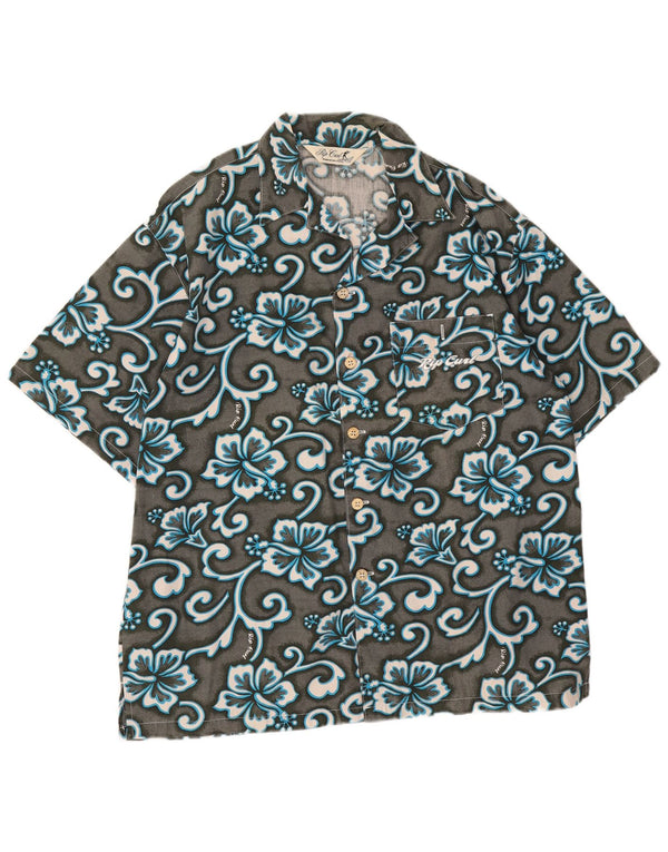 Camisa masculina Rip Curl manga curta grande cinza floral algodão havaiano
