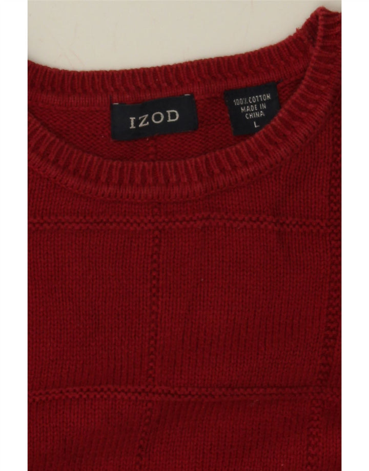 IZOD Mens Crew Neck Jumper Sweater Large Red Check Cotton Vintage Izod and Second-Hand Izod from Messina Hembry 
