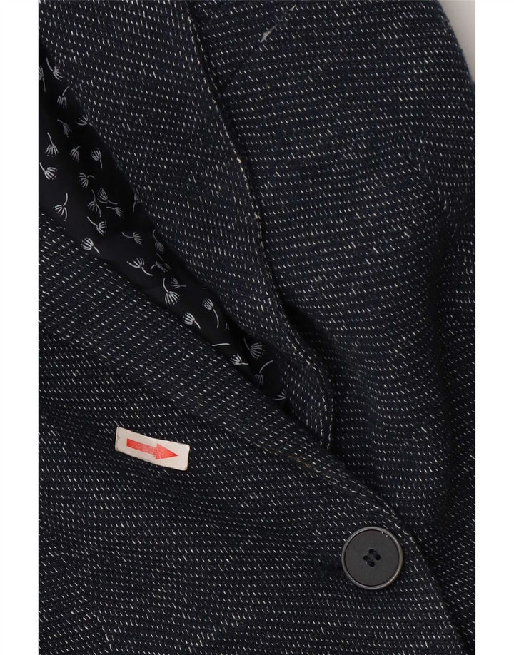 Jaqueta blazer feminina Zara com 1 botão Reino Unido 14 grande poliéster azul marinho