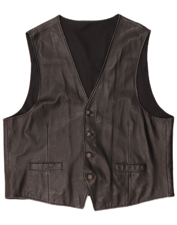 Colete de couro masculino vintage 2XL couro preto