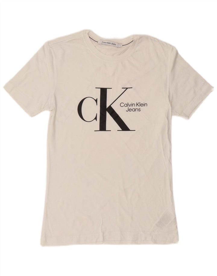 Camiseta masculina CALVIN KLEIN JEANS com estampa gráfica pequena de algodão branco