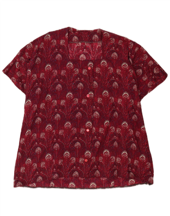 Blusa feminina vintage com padrão abstrato Reino Unido 14 grande Borgonha