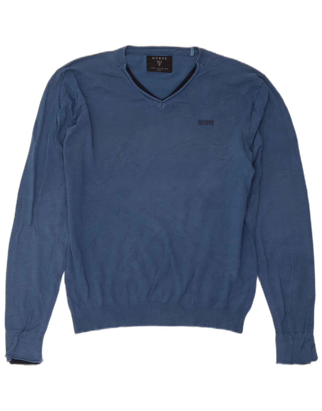 Suéter masculino Guess com decote em V grande algodão azul