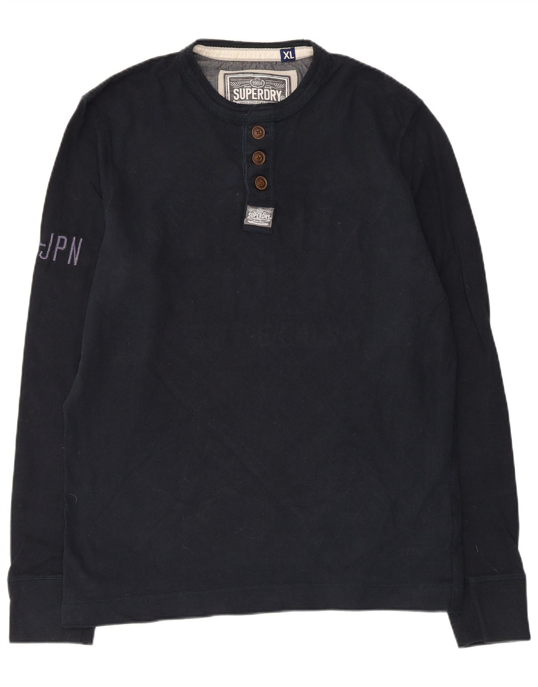 Top gráfico masculino Superdry manga comprida XL azul marinho algodão