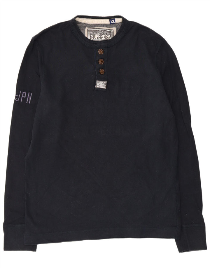 Top gráfico masculino Superdry manga comprida XL azul marinho algodão