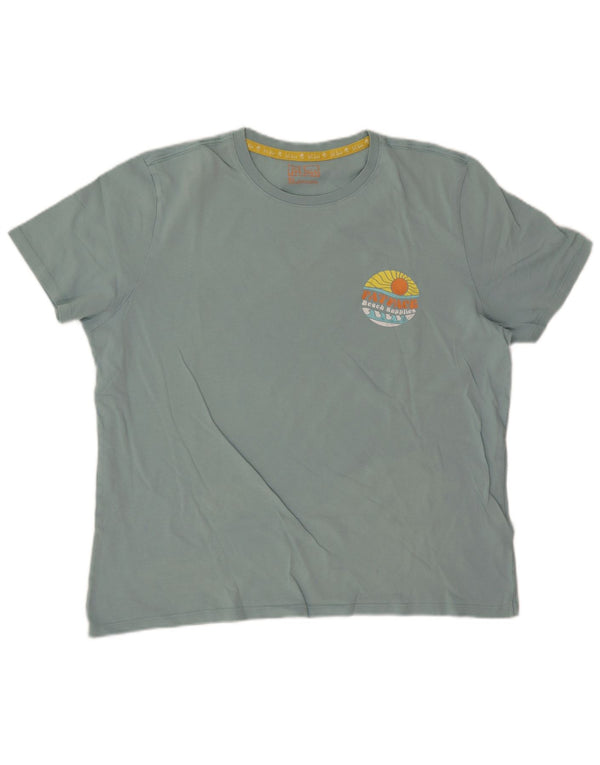 Camiseta gráfica masculina Fat Face Top XL algodão turquesa