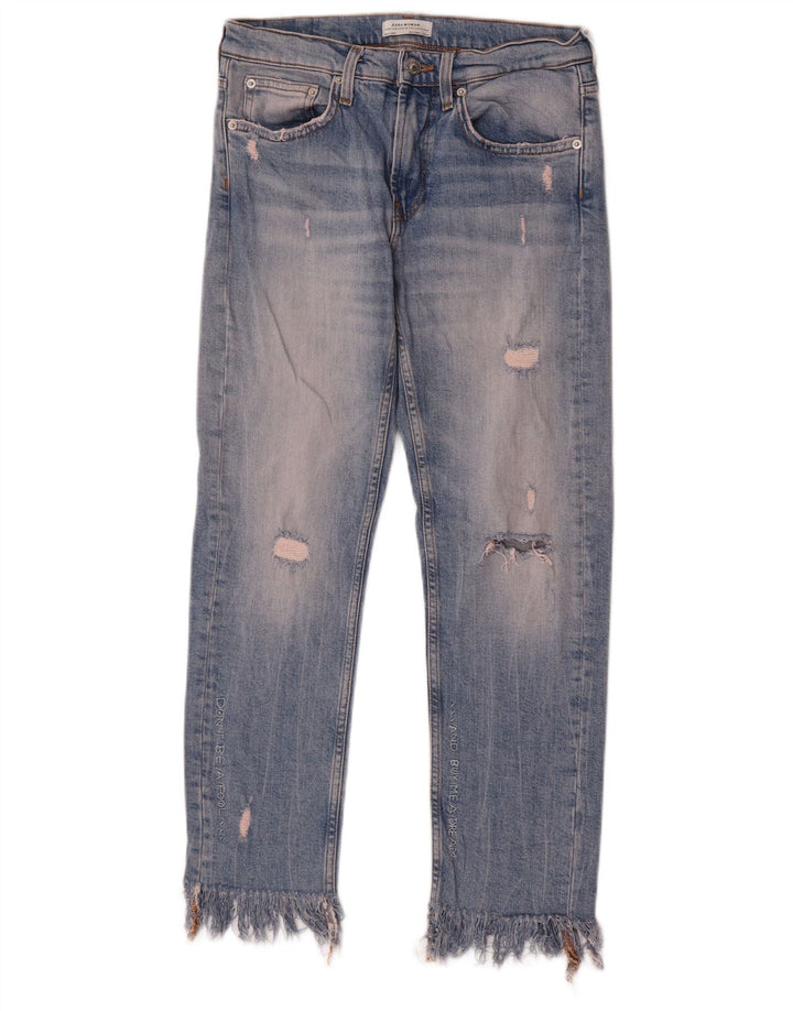 Zara Jeans femininos desgastados slim EU 34 2XS W24 L26 azul