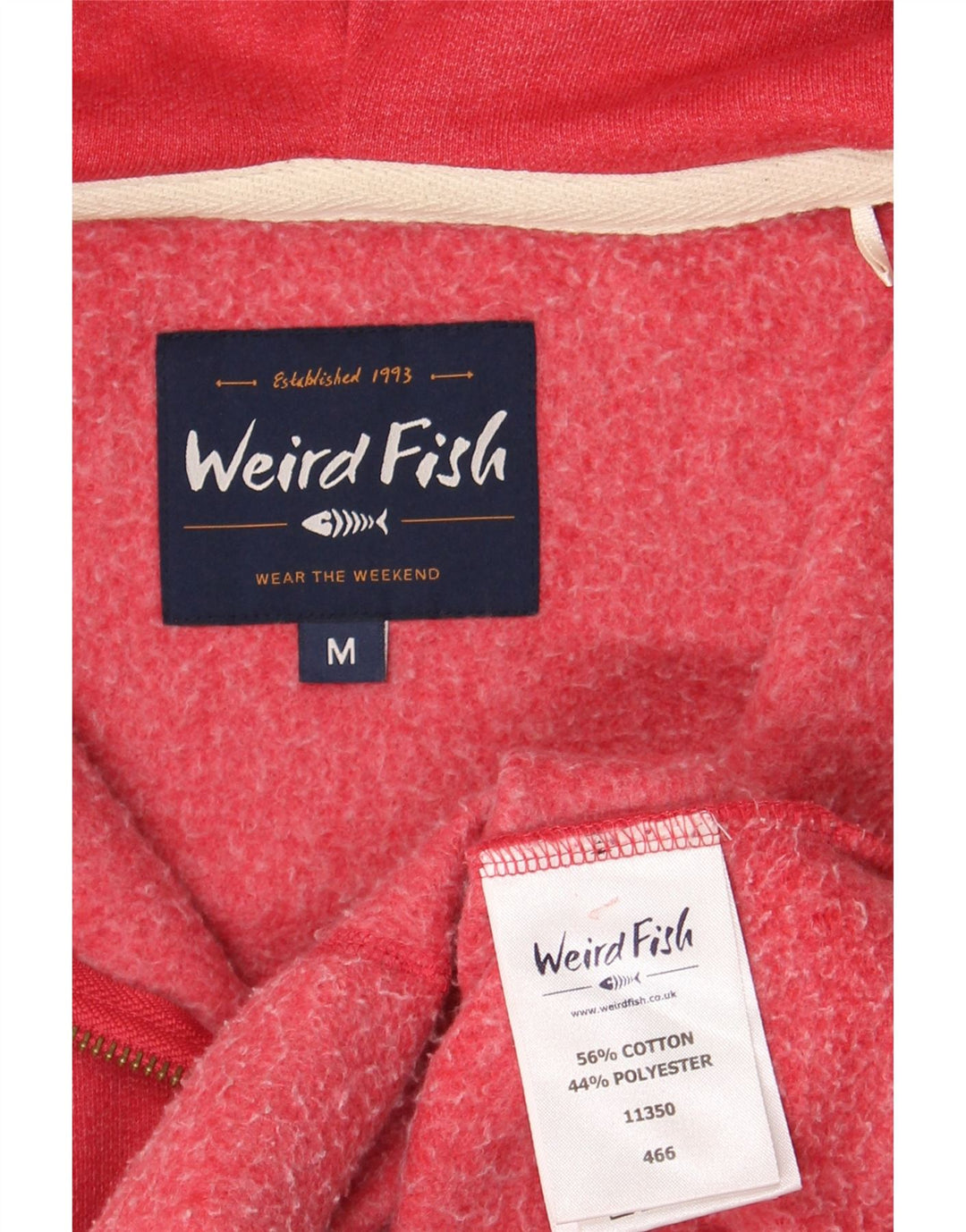 Suéter masculino com capuz e zíper estranho Fish algodão vermelho médio