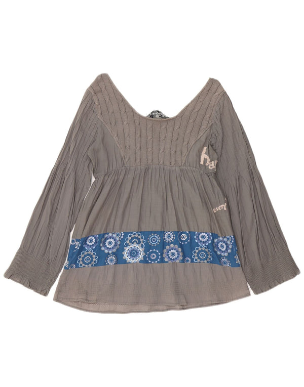 Blusa feminina Desigual de manga comprida com estampa gráfica UK 16 grande cinza geométrico