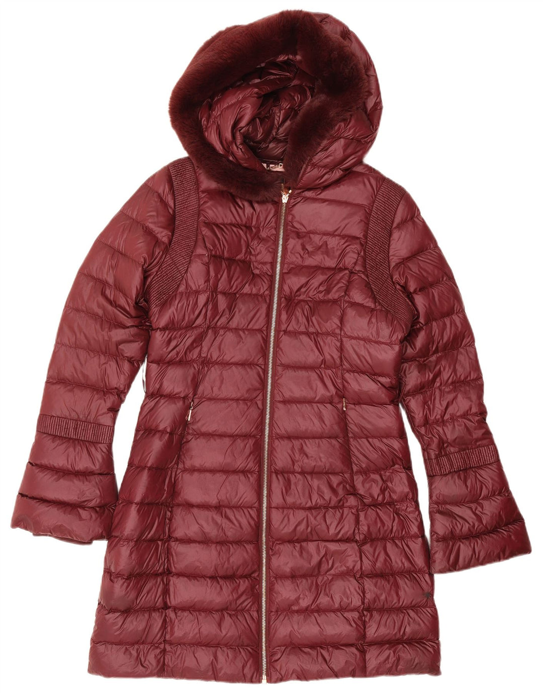 Casaco acolchoado com capuz feminino Ted Baker tamanho 2 pequeno poliamida borgonha