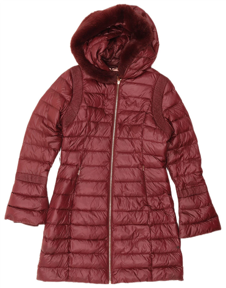 Casaco acolchoado com capuz feminino Ted Baker tamanho 2 pequeno poliamida borgonha