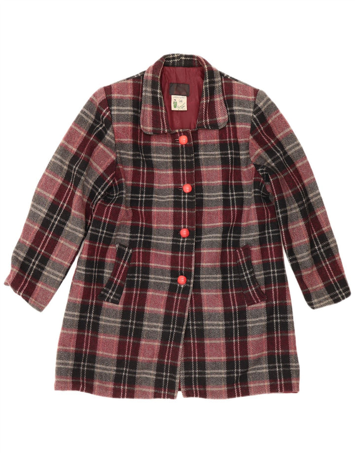 Sobretudo feminino vintage IT 48 XL lã xadrez borgonha