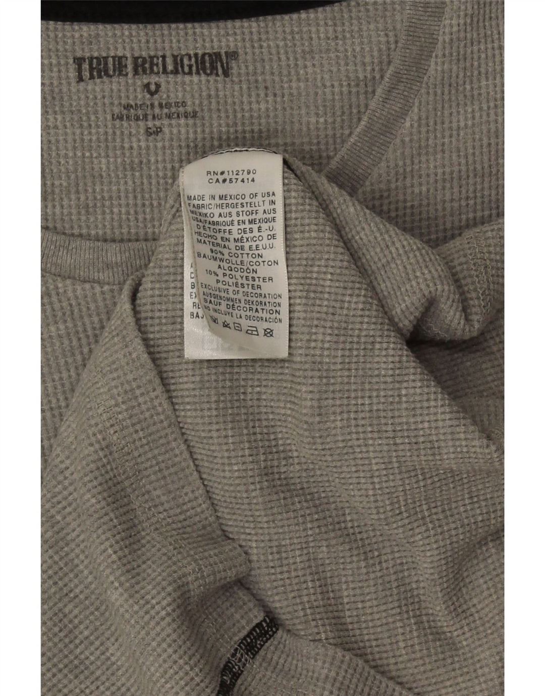 True Religion Mens Gráfico Top Manga Longa Pequeno Algodão Cinza