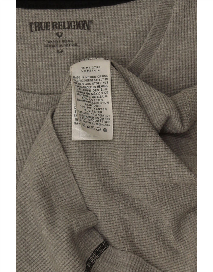True Religion Mens Gráfico Top Manga Longa Pequeno Algodão Cinza