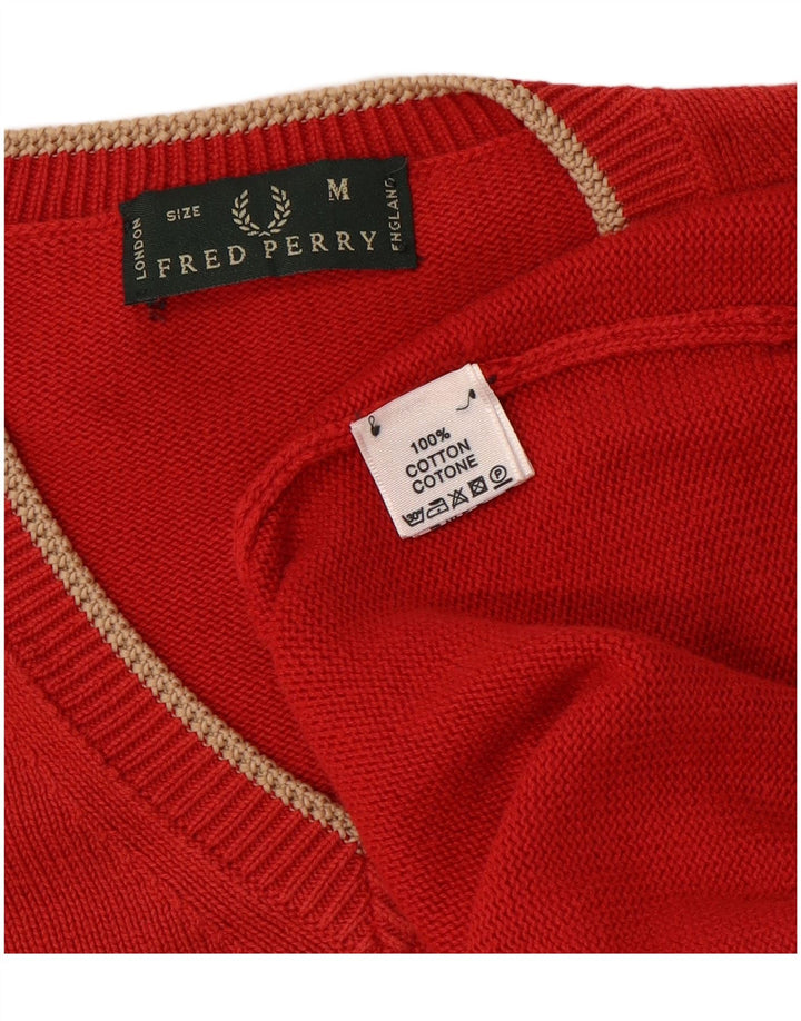 FRED PERRY Suéter masculino com decote em V, algodão vermelho médio