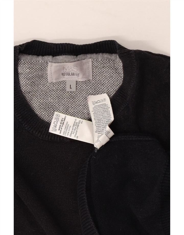 Suéter masculino Marks & Spencer de ajuste regular com gola redonda grande azul marinho