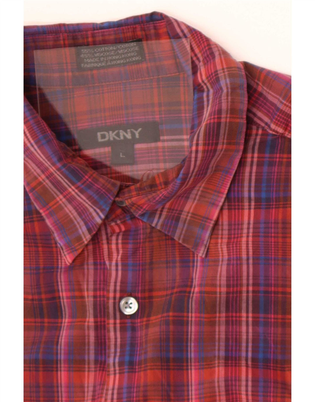 Camisa masculina Dkny grande xadrez vermelha de algodão